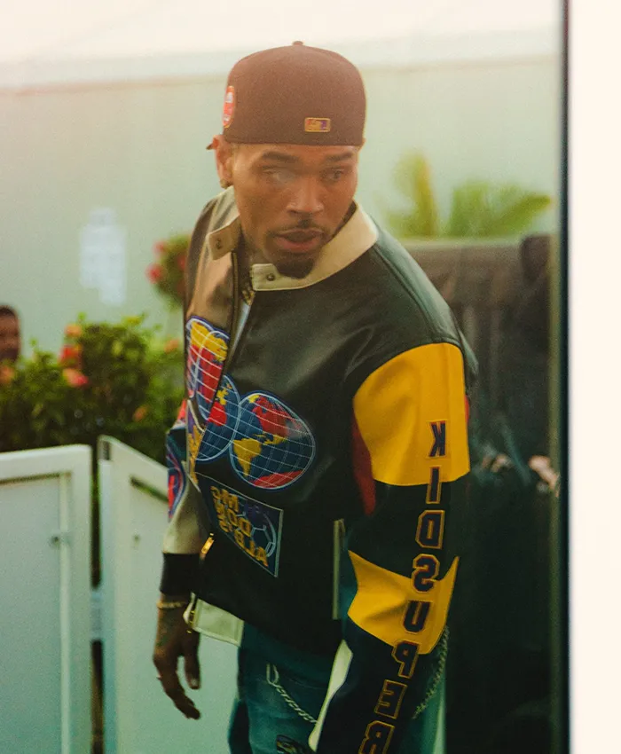 Chris Brown KidSuper x McDonald's Black Moto Leather Jacket with zip closure