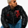 Chris Brown Pelle Pelle Auracles Bomber Leather Jacket For Sale