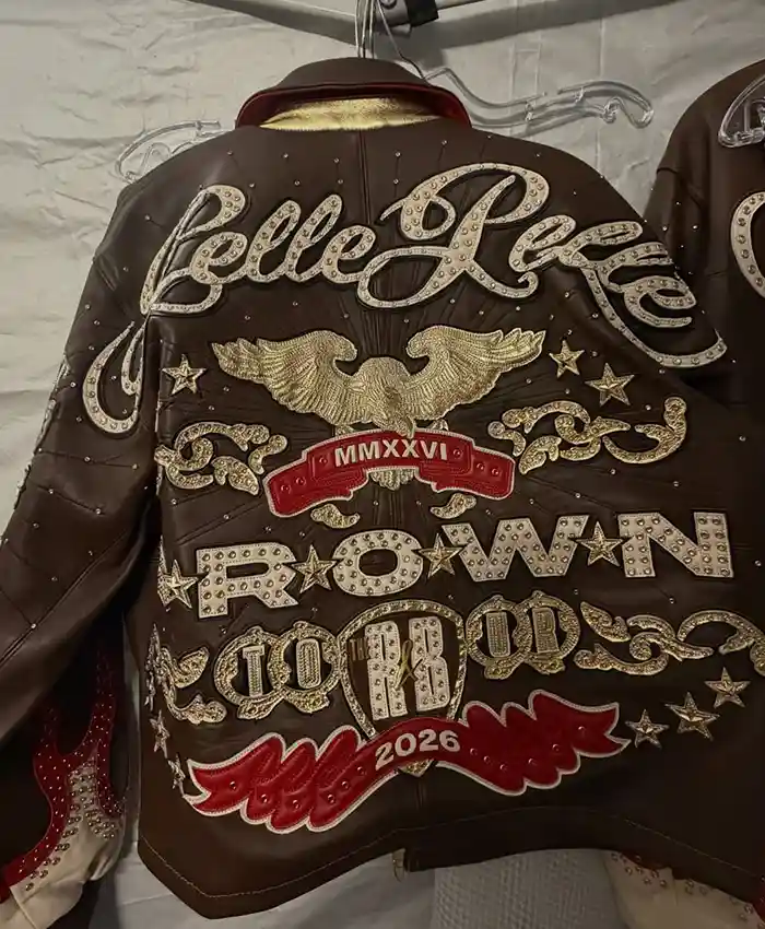 Chris Brown R&B Tour 2026 x Pelle Pelle Brown Studded Leather Jacket back view