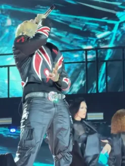 Chris Brown The R&B Tour Toronto Red And Black Moto Leather Jacket front view