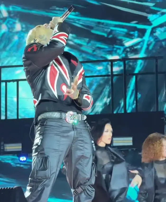Chris Brown The R&B Tour Toronto Red And Black Moto Leather Jacket front view