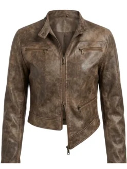 Cleo Outer Bank S05 Brown Cafe Racer Leather Jacket front view