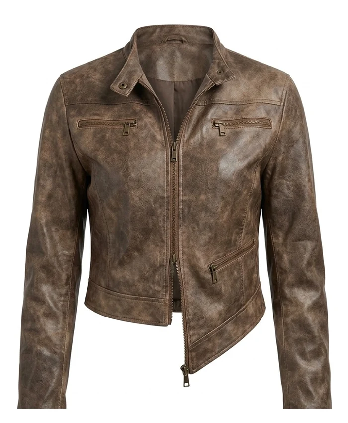 Cleo Outer Bank S05 Brown Cafe Racer Leather Jacket front view