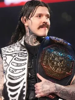 Close-Up of Dominik Mysterio Monday Night RAW 2026 Halloween White Skeleton Bones Vest