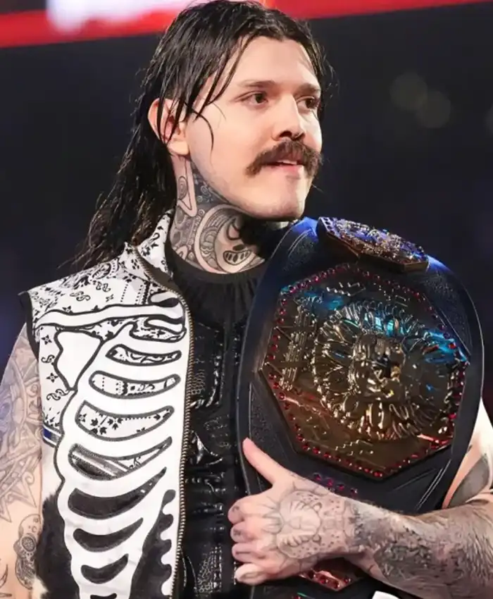 Close-Up of Dominik Mysterio Monday Night RAW 2026 Halloween White Skeleton Bones Vest