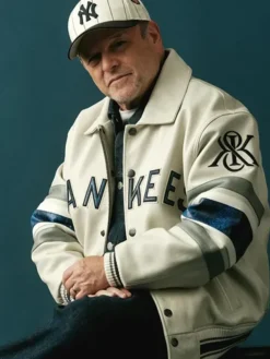 Close-Up of Kith x Avirex MLB New York Yankees Jason Alexander White Leather Jacket