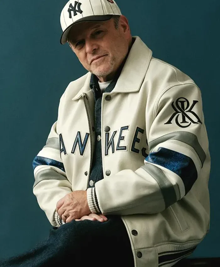 Close-Up of Kith x Avirex MLB New York Yankees Jason Alexander White Leather Jacket