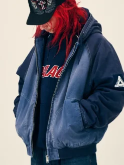 Close-Up of Palace Skateboards Fall 2026 Washed Zip-Up Navy Blue Hooded Jacket