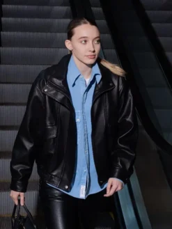 Close-Up of WNBA x Coach All-Star Game 2026 Paige Bueckers Custom Black Leather Jacket