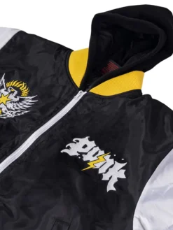 Close-Up of WWE CM Punk Full-Zip Black Hooded Bomber Jacket