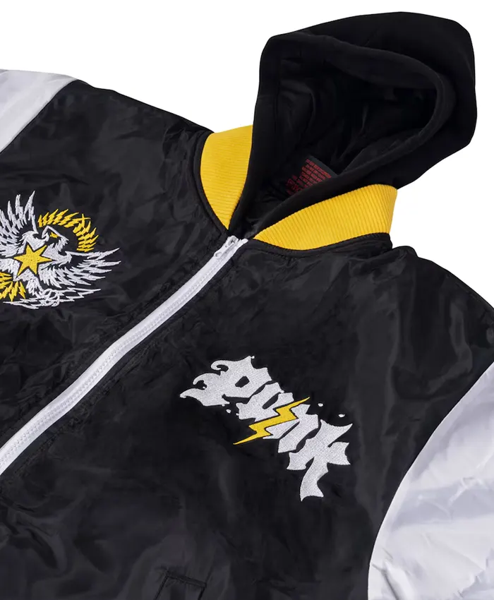 Close-Up of WWE CM Punk Full-Zip Black Hooded Bomber Jacket