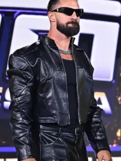 Close-Up of WWE SummerSlam 2026 Kickoff Seth Rollins Black Leather Jacket