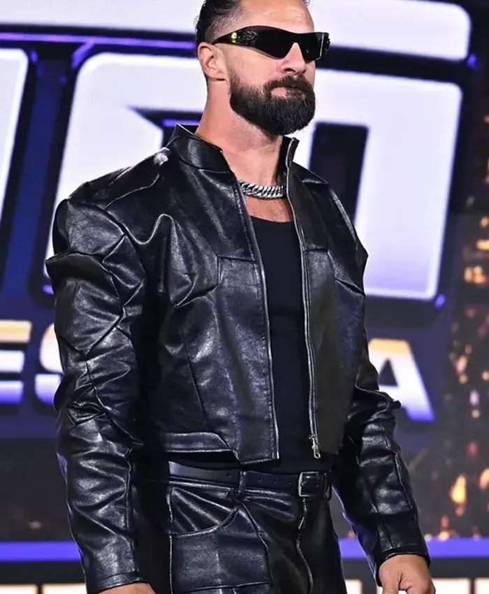 Close-Up of WWE SummerSlam 2026 Kickoff Seth Rollins Black Leather Jacket