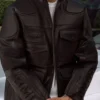 Close-up o f Kith for BMW 2026 Black Embossed Padded Leather Motorcycle Jacket