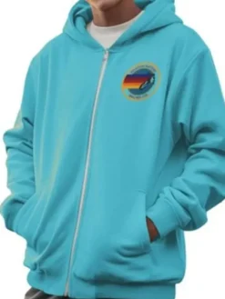 Close-up of 97th Annual Oscars Awards Adam Sandler Blue Fleece Hooded Jacket