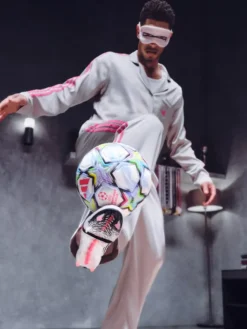 Close-up of Adidas Predator Jude Bellingham Real Madrid Gray Silk Pajamas Suit
