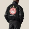 Close-up of Aimé Leon Dore Fall-Winter 2026 Olympiacos F.C. Black Varsity Jacket