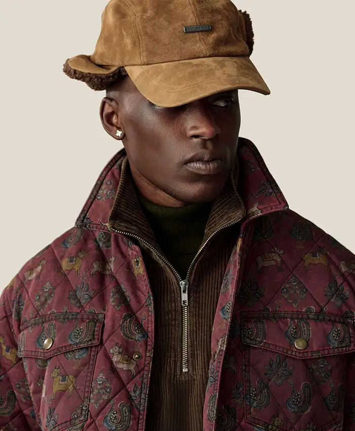 Close-up of Aimé Leon Dore Fall-Winter 2026 Parachute Burgundy Quilted Jacket