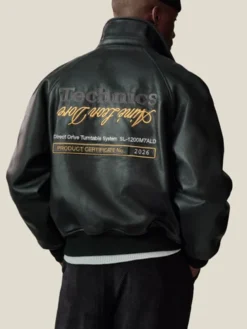 Aimé Leon Dore Fall-Winter 2026 Technics Varsity Black Leather Jacket front view