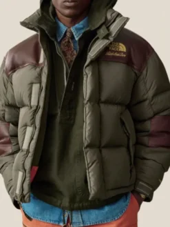 Close-up of Aimé Leon Dore Fall-Winter 2026 The North Face Green Parachute Puffer Jacket