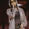 Close-up of BTS ARIRANG Baltimore World Tour Jungkook Grey Hooded Jacket