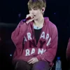 Close-up of BTS ARIRANG New York Red Zip-Up Fleece Hooded Jacket