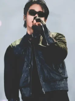 Close-up of BTS World Tour ARIRANG Baltimore Jungkook Black Leather Vest