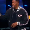 Close-up of Beat Shazam Jamie Foxx Black Fleece Varsity Jacket