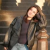 Women's Sydney Trip 2026 Belle Mariano Black Leather Bomber Jacket front view