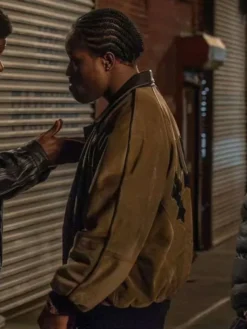 Close-up of Branford Frady Power Book III Raising Kanan S05 Brown Bomber Jacket