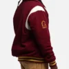 Close-up of Brisbane Broncos NRL Team 1908 Maroon Wool Varsity Jacket