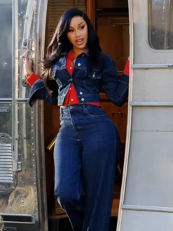 Close-up of Cardi B x Old Navy Denim Navy Blue Jacket view
