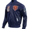 Close-up of Chicago Bears Navy Dia De Muertos Eternal Skull Satin Jacket