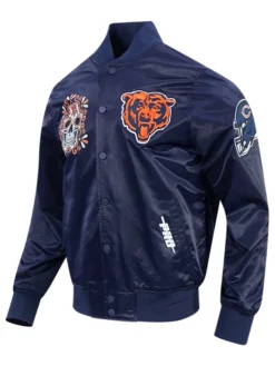 Close-up of Chicago Bears Navy Dia De Muertos Eternal Skull Satin Jacket