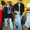Close-up of Chris Brown Boston Black Wool Satin Contrast-Stitch Trucker Jacket