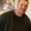 Close-up of Craig Fairbrass Rise of the Footsoldier Retribution 2026 Black Satin Bomber Jacket