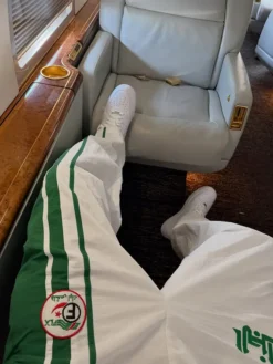 Close-up of DJ Snake Algerian-Themed New York City White And Green Polyester Tracksuit