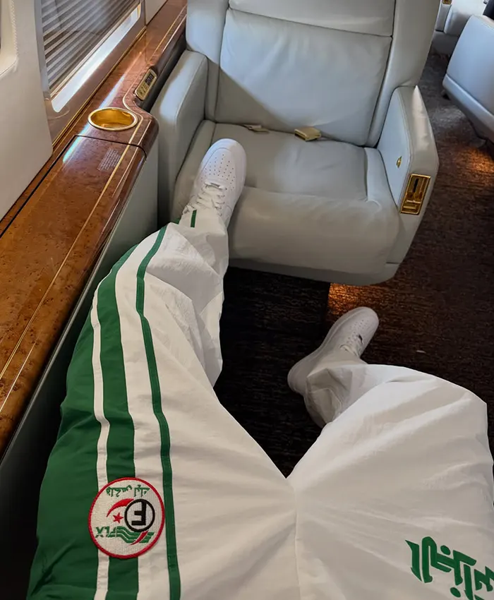 Close-up of DJ Snake Algerian-Themed New York City White And Green Polyester Tracksuit