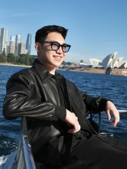 Close-up of Darren Espanto Sydney Trip 2026 Black Leather Jacket Sale