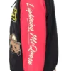 Close-up of Disney Cars Lightning McQueen Red And Black Varsity Jacket