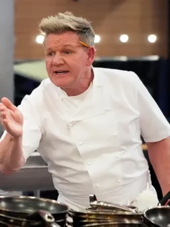 Close-up of Gordon Ramsay TV-Series Hell's Kitchen White Cotton Chef Jacket