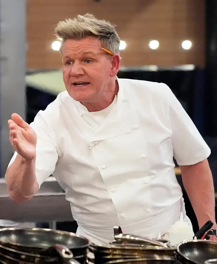Close-up of Gordon Ramsay TV-Series Hell's Kitchen White Cotton Chef Jacket
