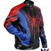 Close-up of Halloween Spider-Man Cosplay Black Red Blue Biker Cafe Racer Leather Jacket