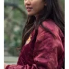 Close-up of Iron Fist Jessica Henwick Tiger Red Satin Bomber Jacket