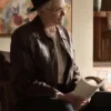 Close-up of Jane Lynch Only Murders in the Building S04 Brown Leather Jacket