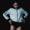 Close-up of Jennie Kim Adidas Originals White Fleece Track Jacket