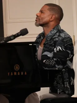 Close-up of Jennifer Hudson Show S04 Kirk Franklin Black Cotton Jacket