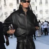 Close-up of Jordan Clarkson Vetements SS27 Black Bomber Leather Jacket
