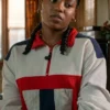 Close-up of Jukebox Power Book III Raising Kanan S05 Colorblock Fleece Half-Zip Jacket