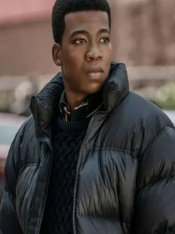 Close-up of Kanan Stark Power Book III Raising Kanan S05 Black Puffer Jacket